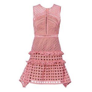 Self-Portrait Cross Hatch Frill Mini Dress